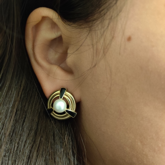 Vintage pearl and gold earrings - Picture 2 of 3